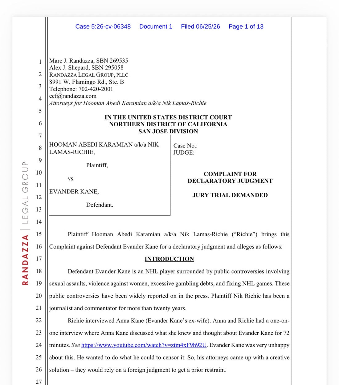 Nik Richie Sues Evander Kane in Federal Court, Says Canadian Gag Order Can’t Be Used to Silence U.S. Press