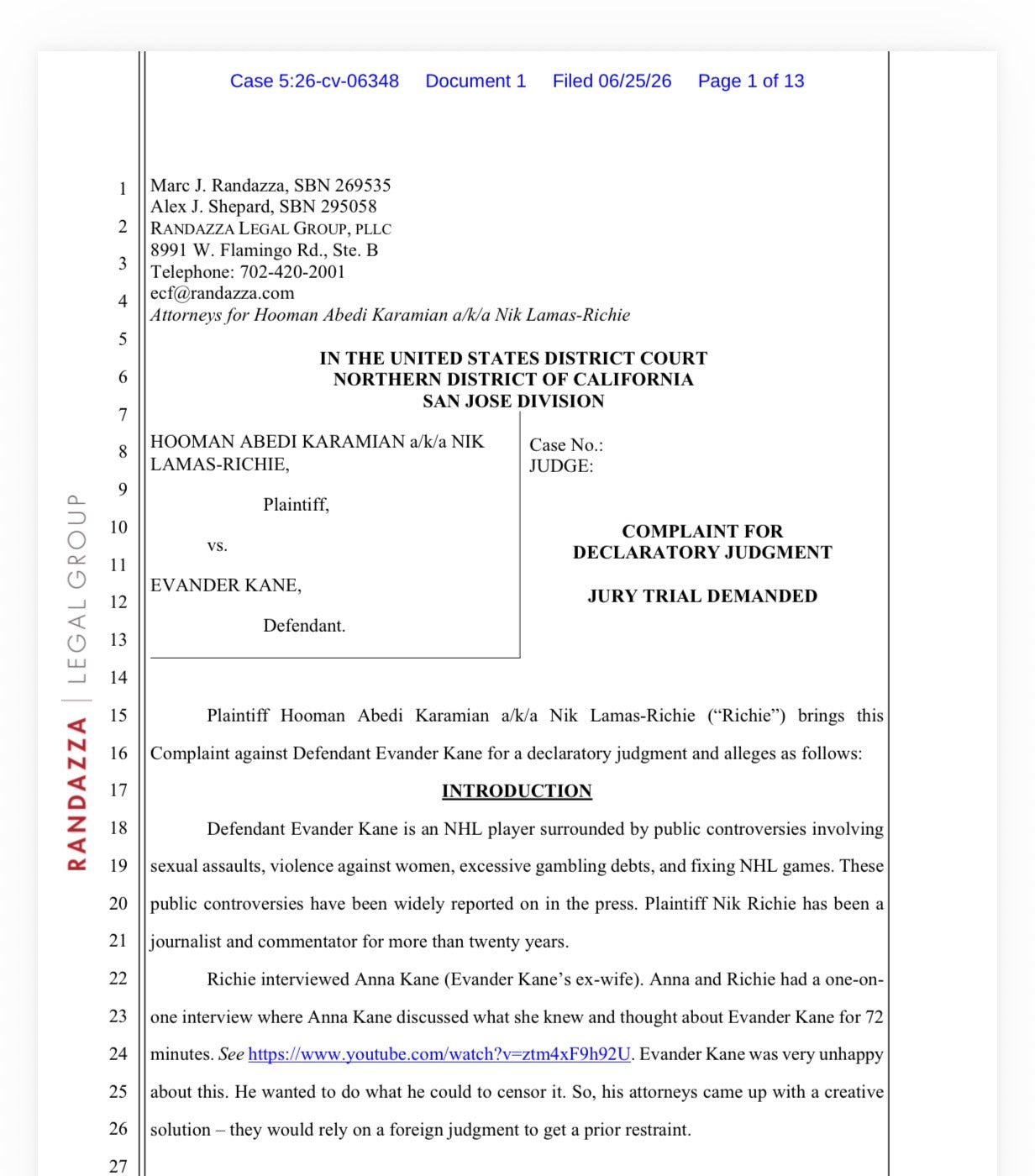 Nik Richie Sues Evander Kane in Federal Court, Says Canadian Gag Order Can’t Be Used to Silence U.S. Press